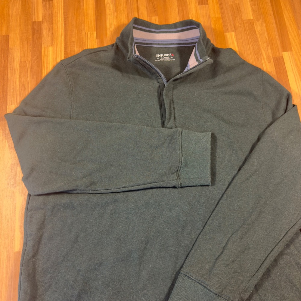 UNTUCKit Mens XL Forest Green Quarter Zip Pullover Sweatshirt Cotton Blend
